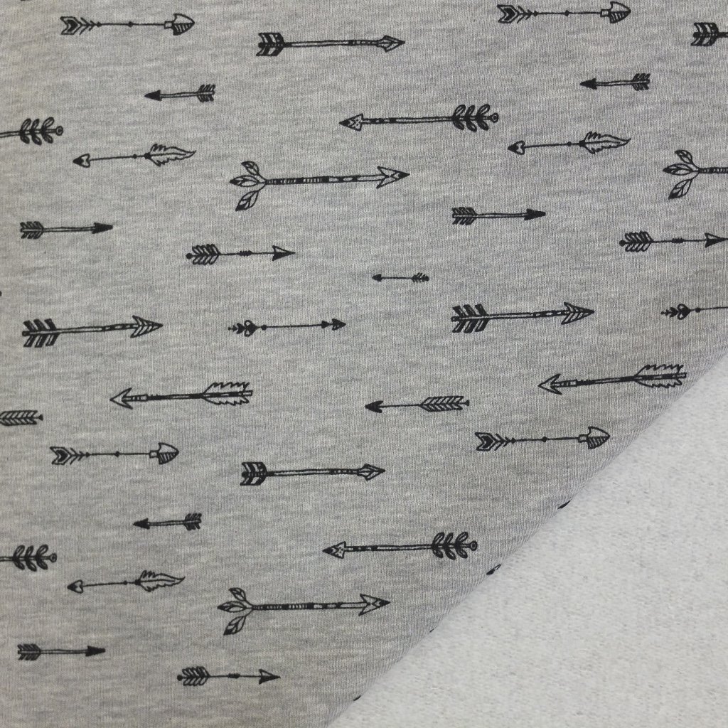 Tissu Sweat Gris chiné Flèches noires
