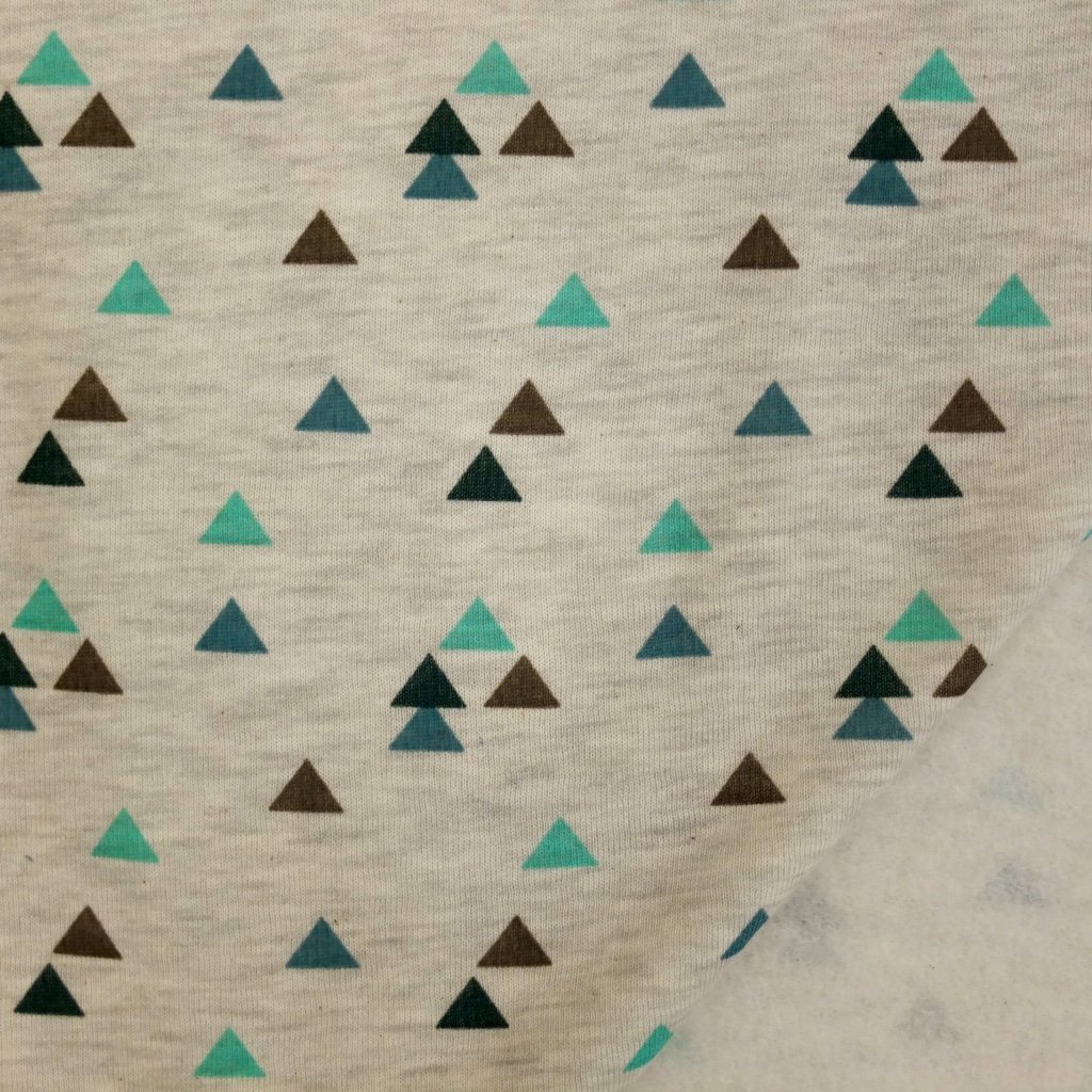 Tissu Sweat Gris blanc chiné Triangles verts