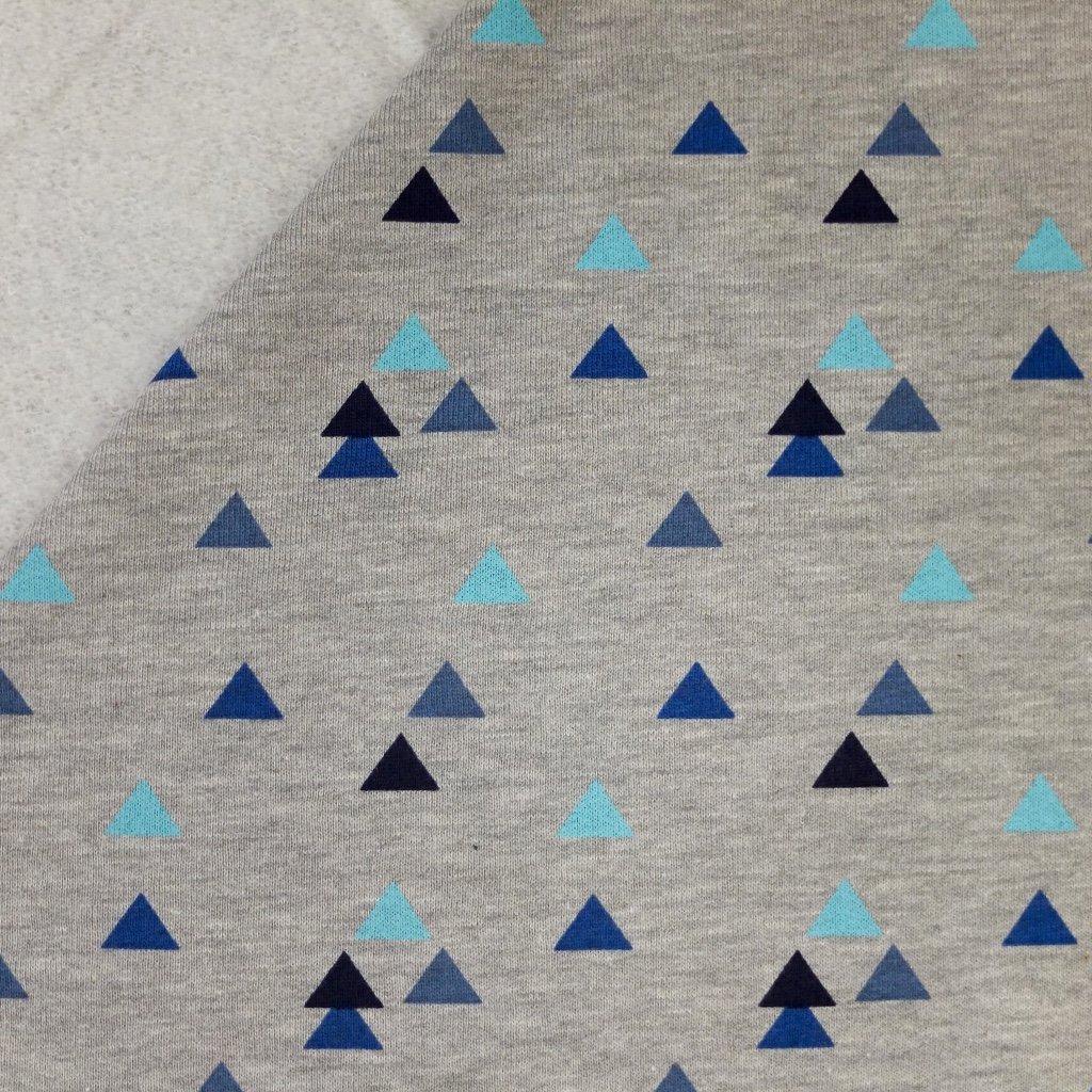 Tissu Sweat Gris chiné Triangles bleus