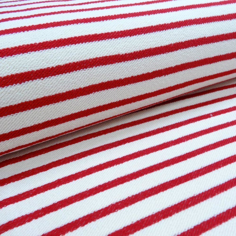 Tissu Jersey Jogging Marinière Ecru Rayures rouges
