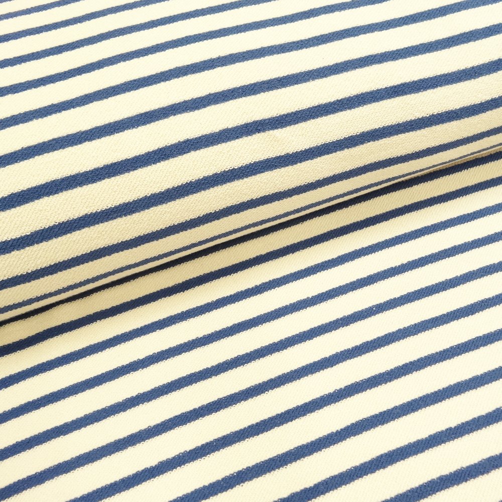Tissu Jersey Jogging Marinière Ecru Rayures bleues