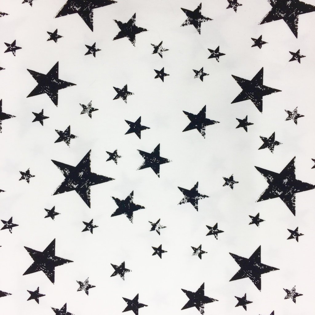 Tissu Jersey Coton Blanc Etoiles Noires