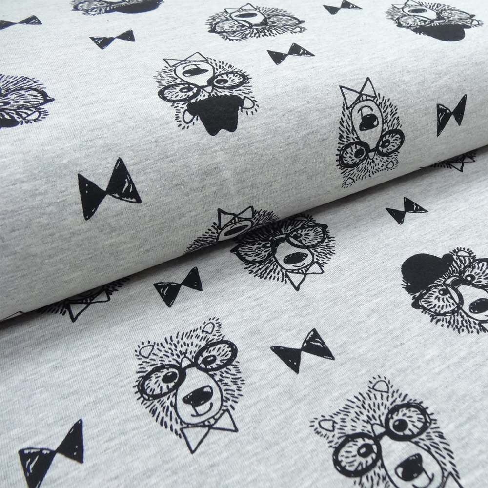 Tissu Jersey Coton Tête d'ours Gris