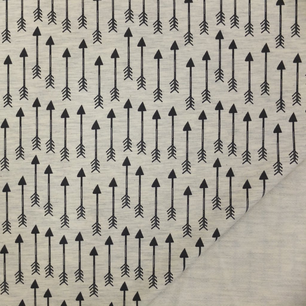 Tissu Sweat Beige chiné Flèches noires
