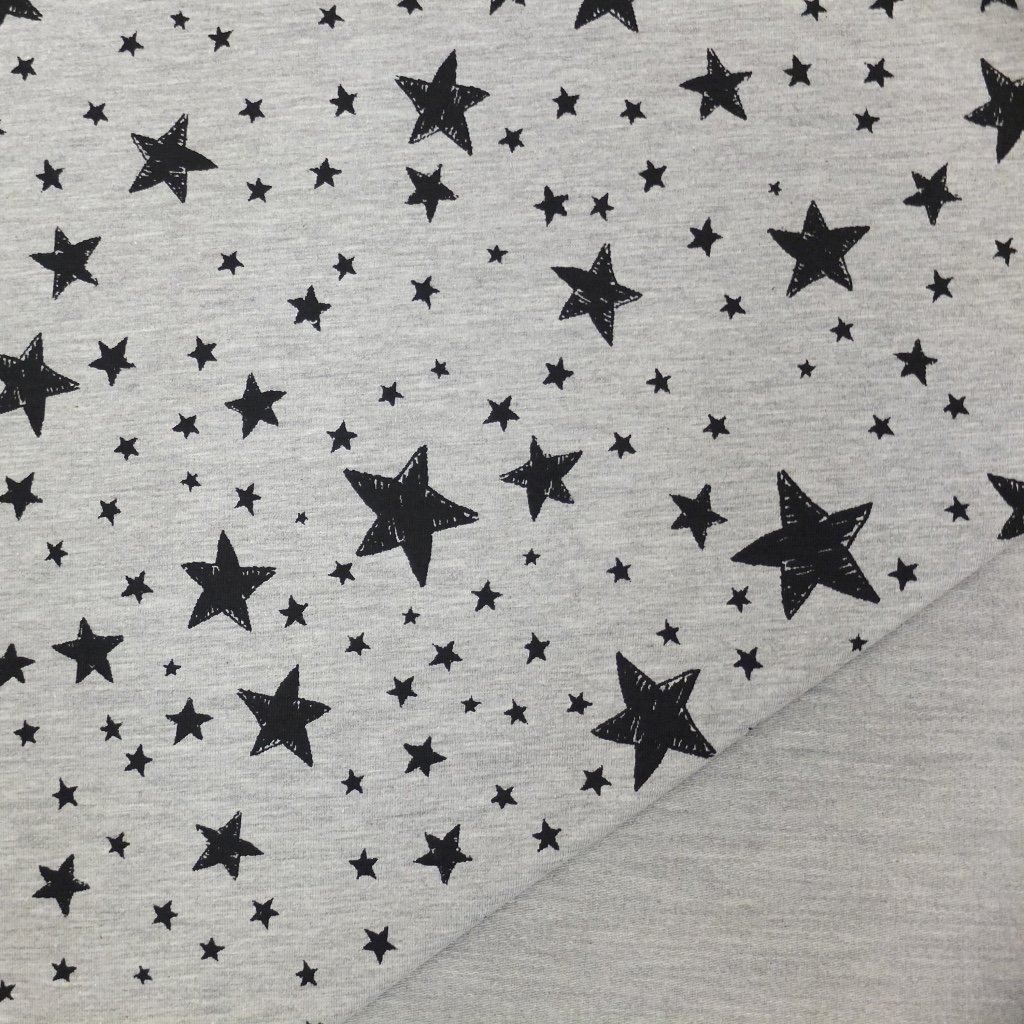 Tissu Sweat Gris chiné Etoiles noires