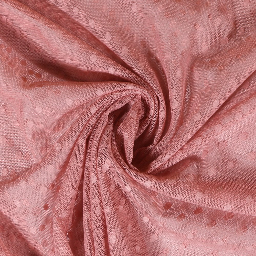 Tissu Tulle Souple Vieux rose Pois - Au mètre