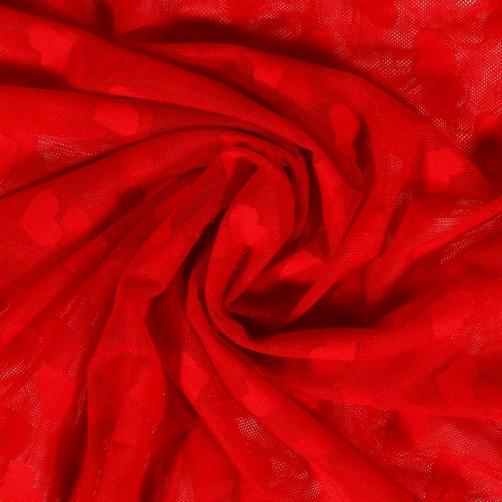 Tissu Tulle Souple Rouge Cœurs