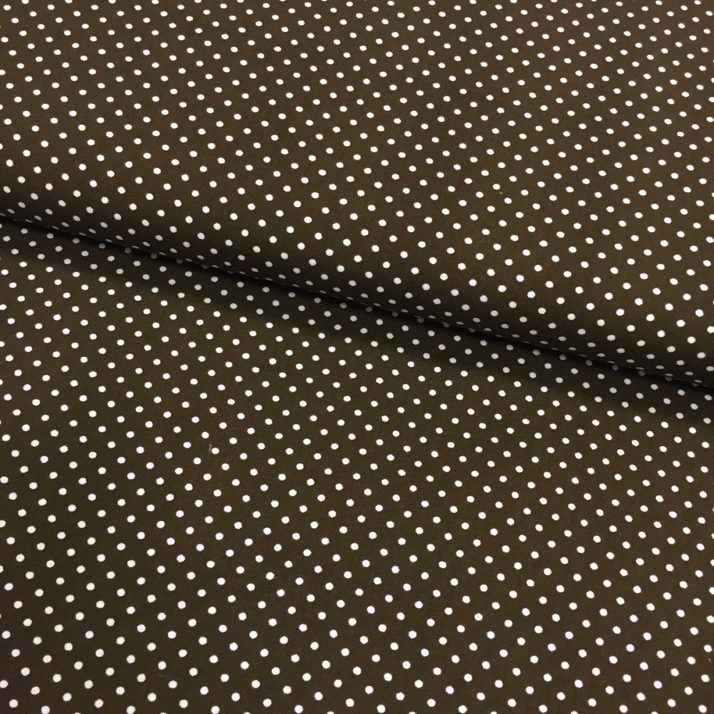 Tissu Coton imprimé Marron Pois 3 mm Blancs