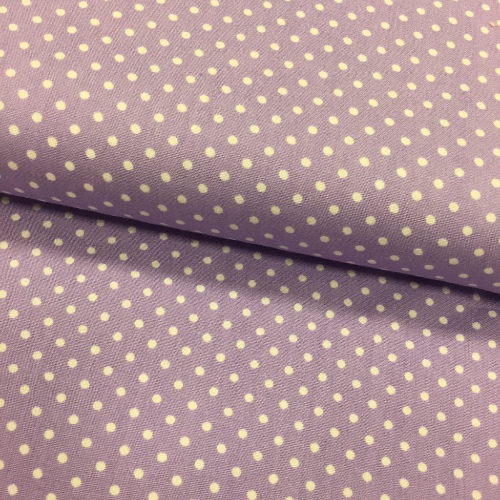 Tissu Coton imprimé Lilas Pois 3 mm Blancs