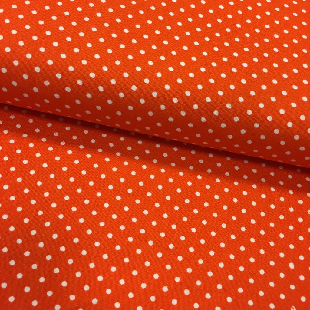 Tissu Coton imprimé Orange Pois 3 mm Blancs