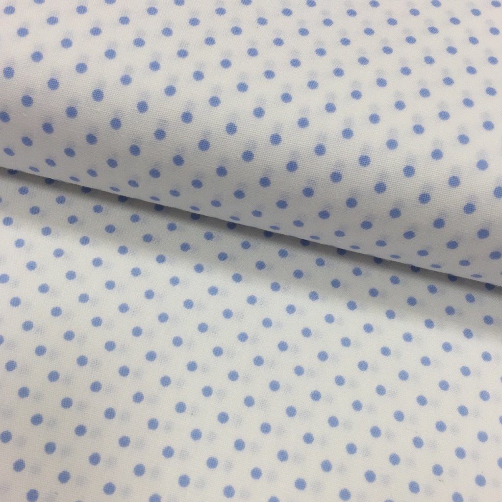 Tissu Coton imprimé Blanc Pois 3 mm Bleu clair
