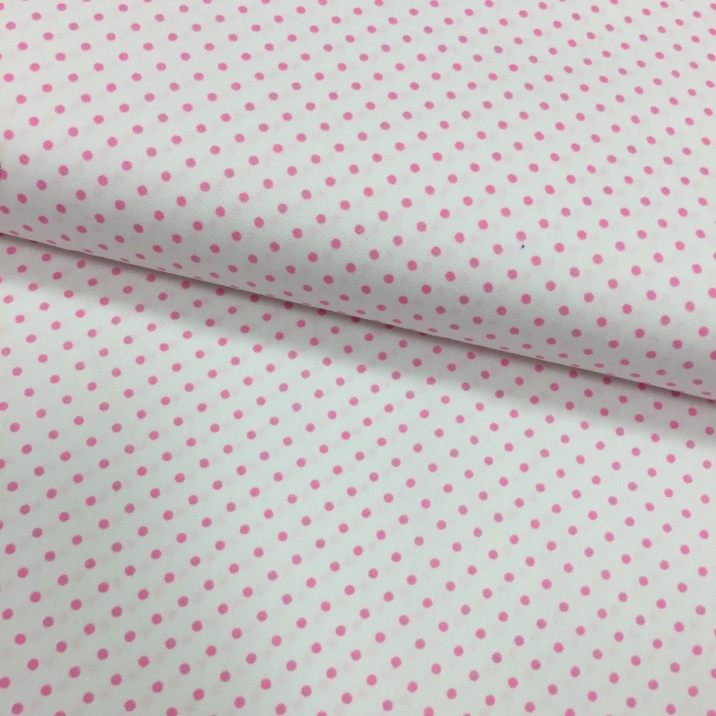 Tissu Coton imprimé Blanc Pois 3 mm Rose fuchsia