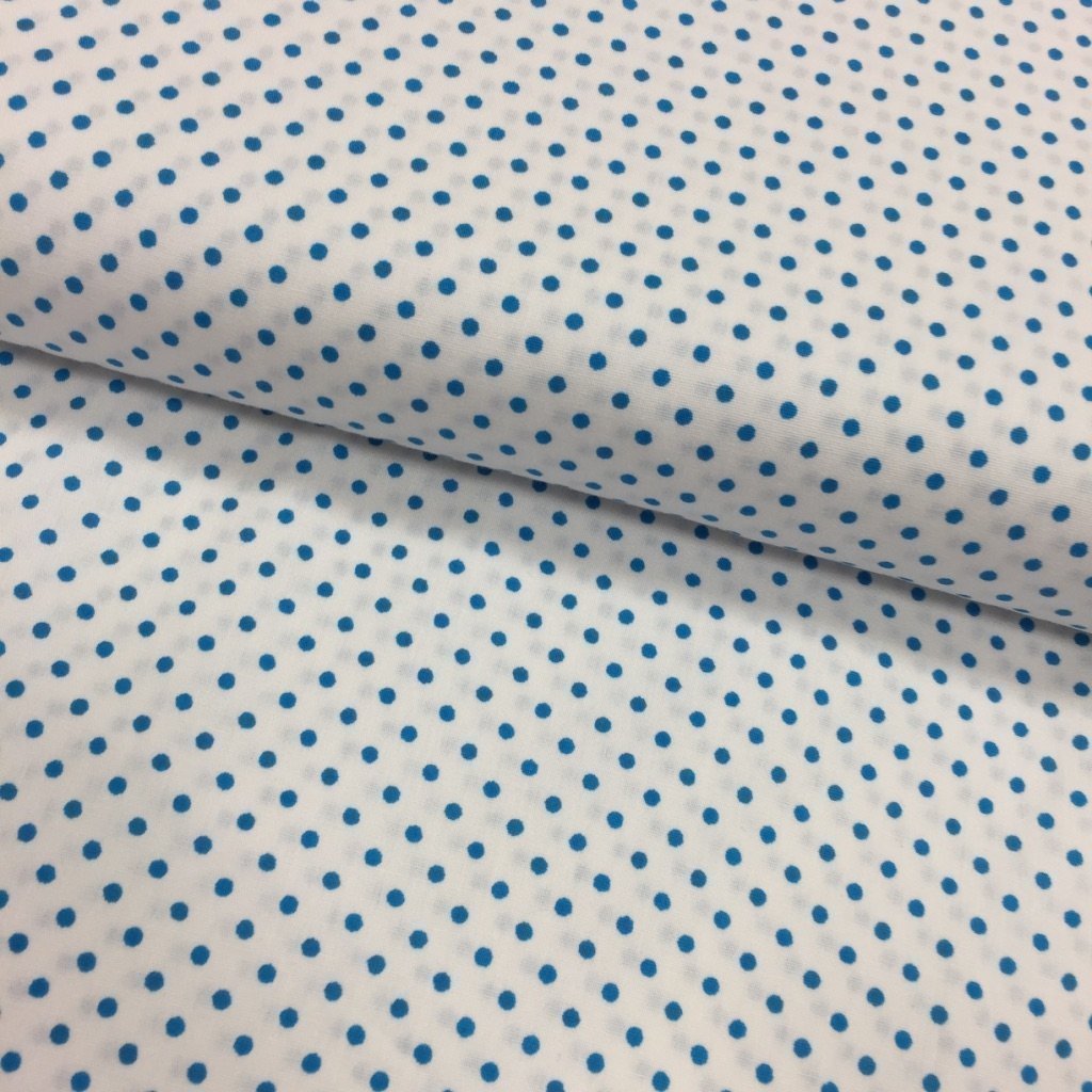 Tissu Coton imprimé Blanc Pois 3 mm Bleus