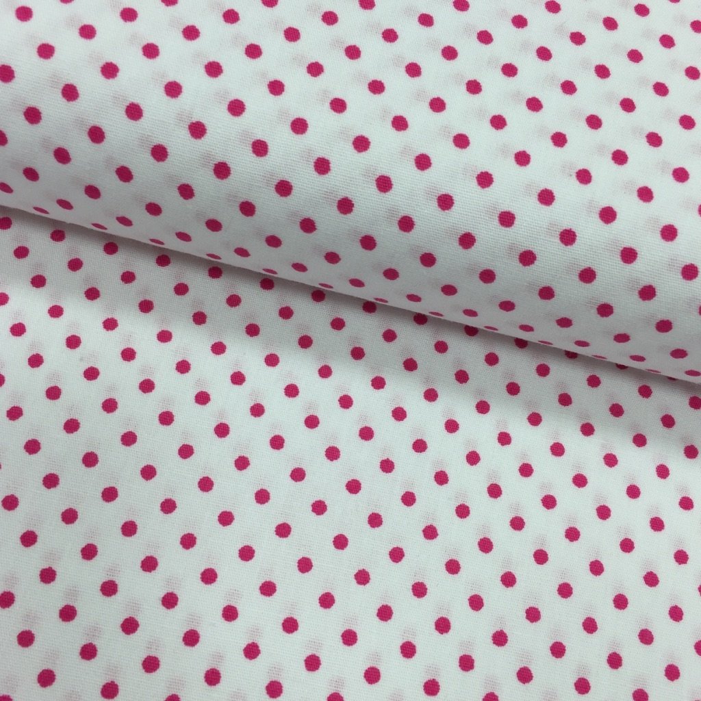 Tissu Coton imprimé Blanc Pois 3 mm Framboise