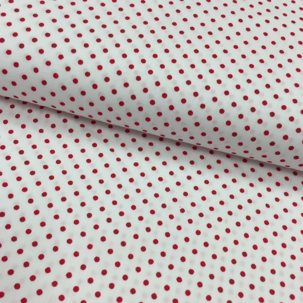 Tissu Coton imprimé Blanc Pois 3 mm Rouges