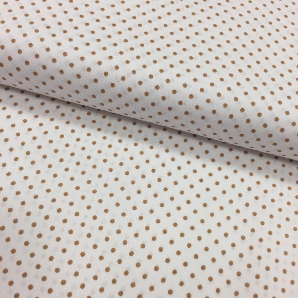 Tissu Coton imprimé Blanc Pois 3 mm Camel