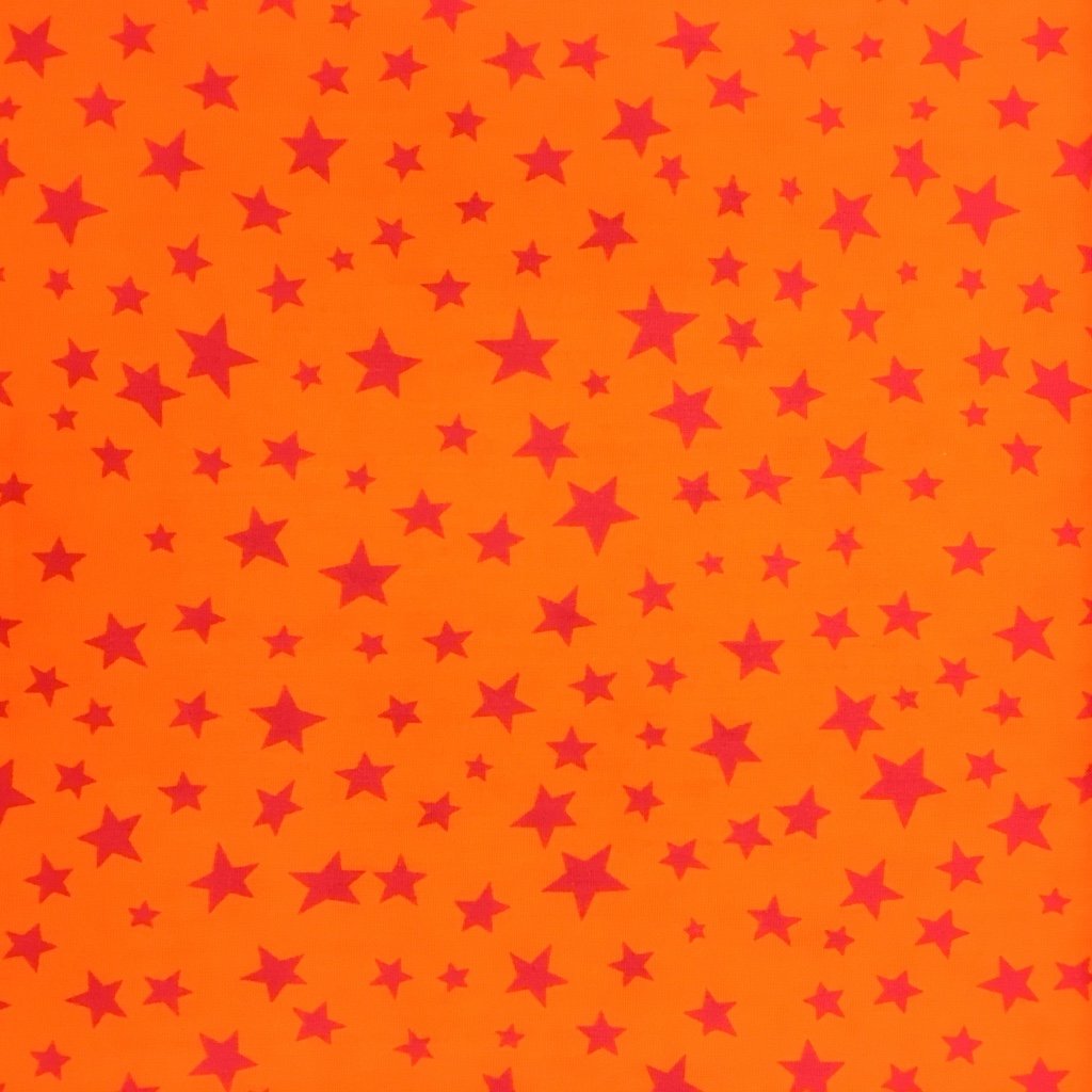 Tissu Coton imprimé Orange Etoiles Roses