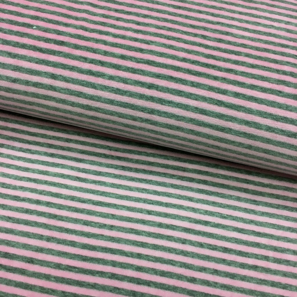 Tissu Jersey Velours tout doux Rayures Rose et Gris
