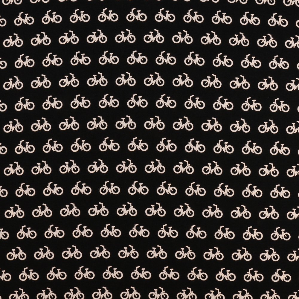 Tissu Viscose légère Noir Vélos Blancs