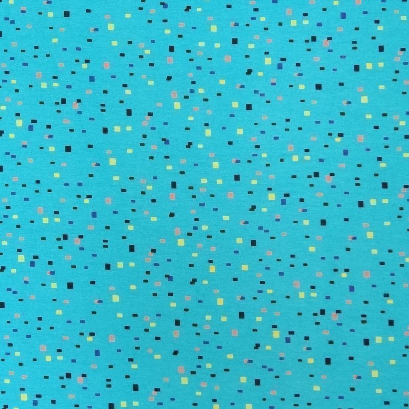 Tissu Jersey Viscose Bleu Carrés noirs et verts