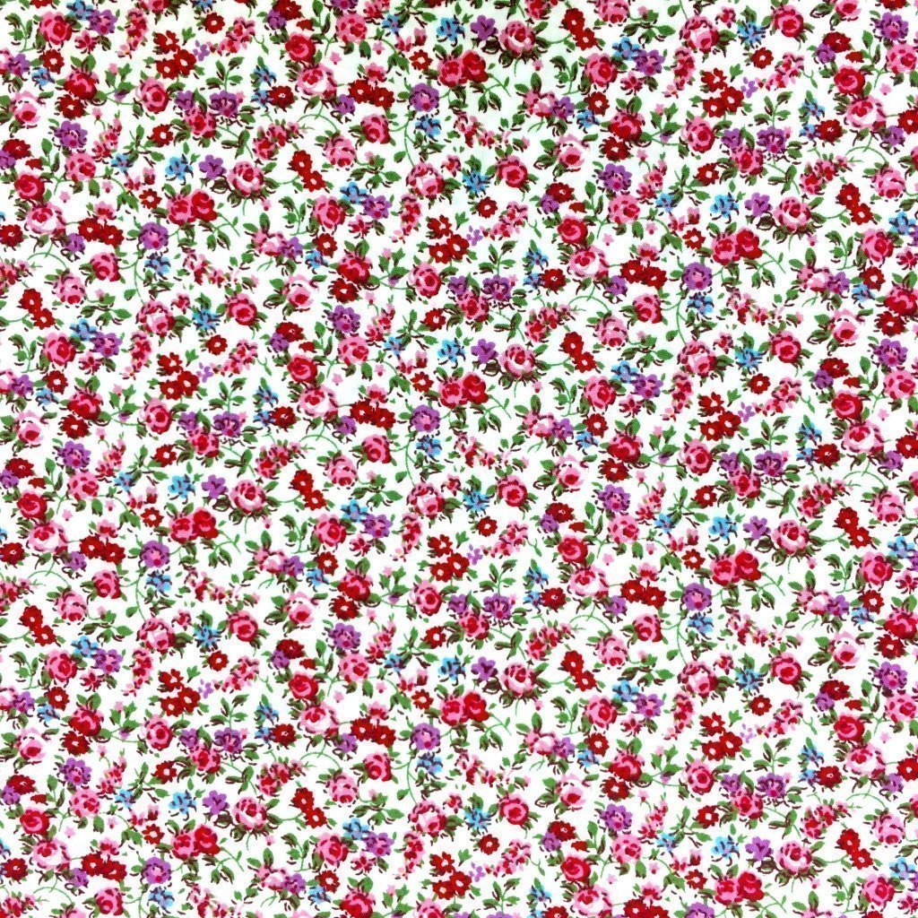 Tissu Coton imprimé Blanc cassé Fleurs Rouges et roses