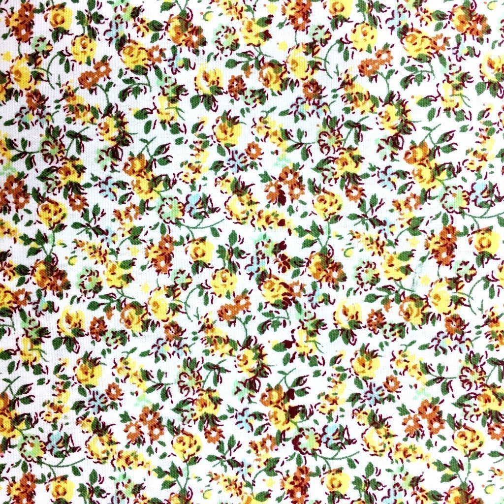 Tissu Coton imprimé Blanc Fleurs Jaunes