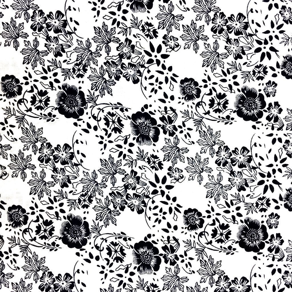 Tissu Coton imprimé Blanc cassé Fleurs Bleues marine