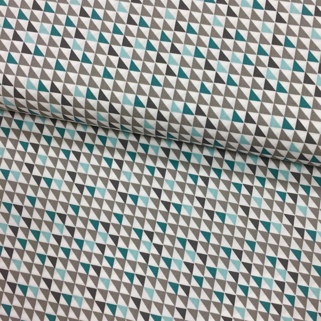 Tissu Popeline imprimée Blanc Motifs aztèques Bleus et gris