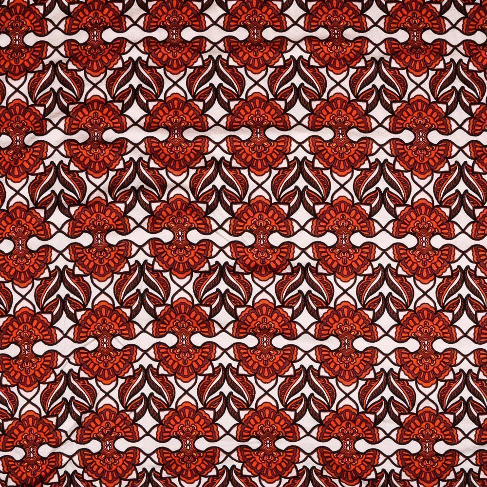 Tissu Jersey Viscose Blanc Formes ethniques Oranges