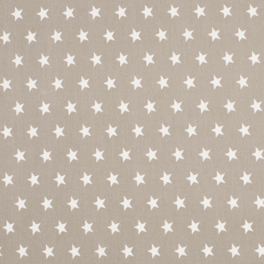 Tissu Popeline Coton Taupe Etoiles blanches