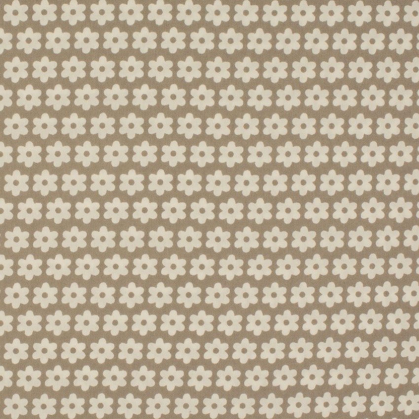 Tissu Popeline Coton Beige Fleurs blanches