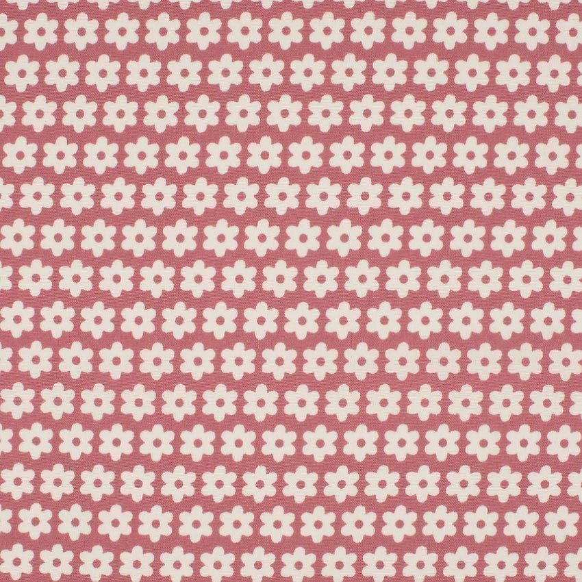 Tissu Popeline Coton Rose balais Fleurs blanches