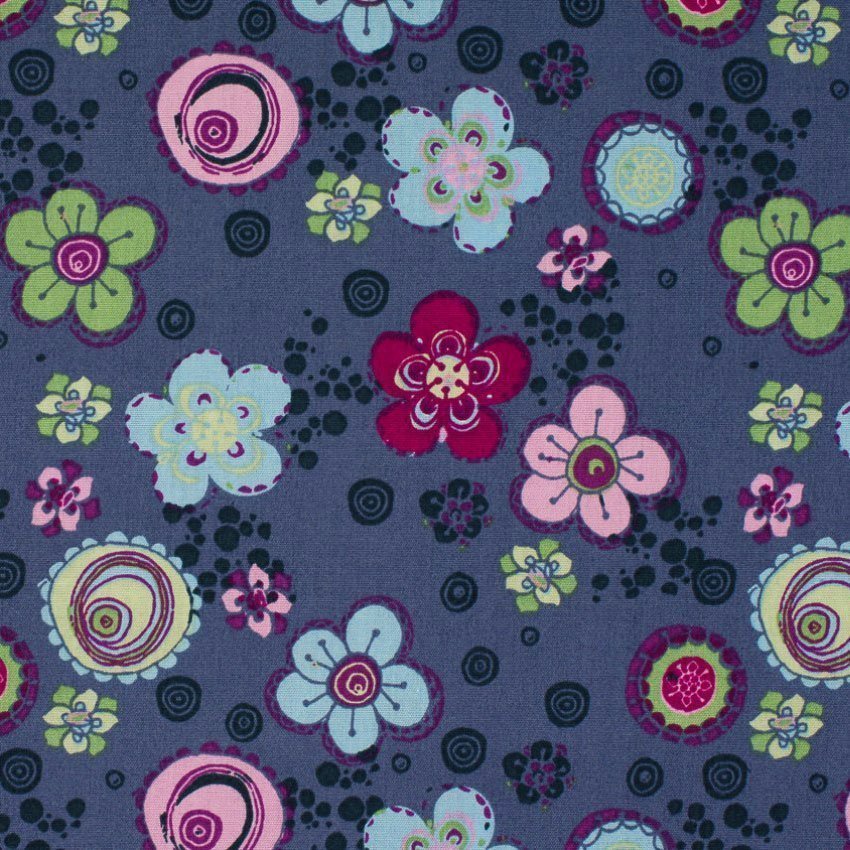 Tissu Popeline Coton Bleuet Fleurs multicolores