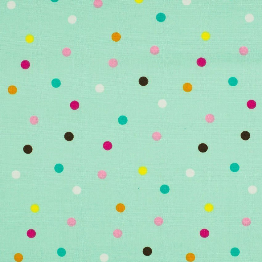 Tissu Popeline Coton Vert opaline Pois multicolore