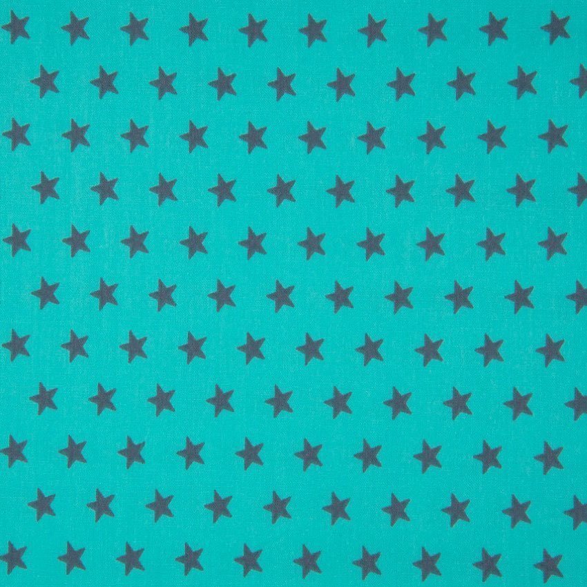 Tissu Popeline Coton Vert émeraude Etoiles grises