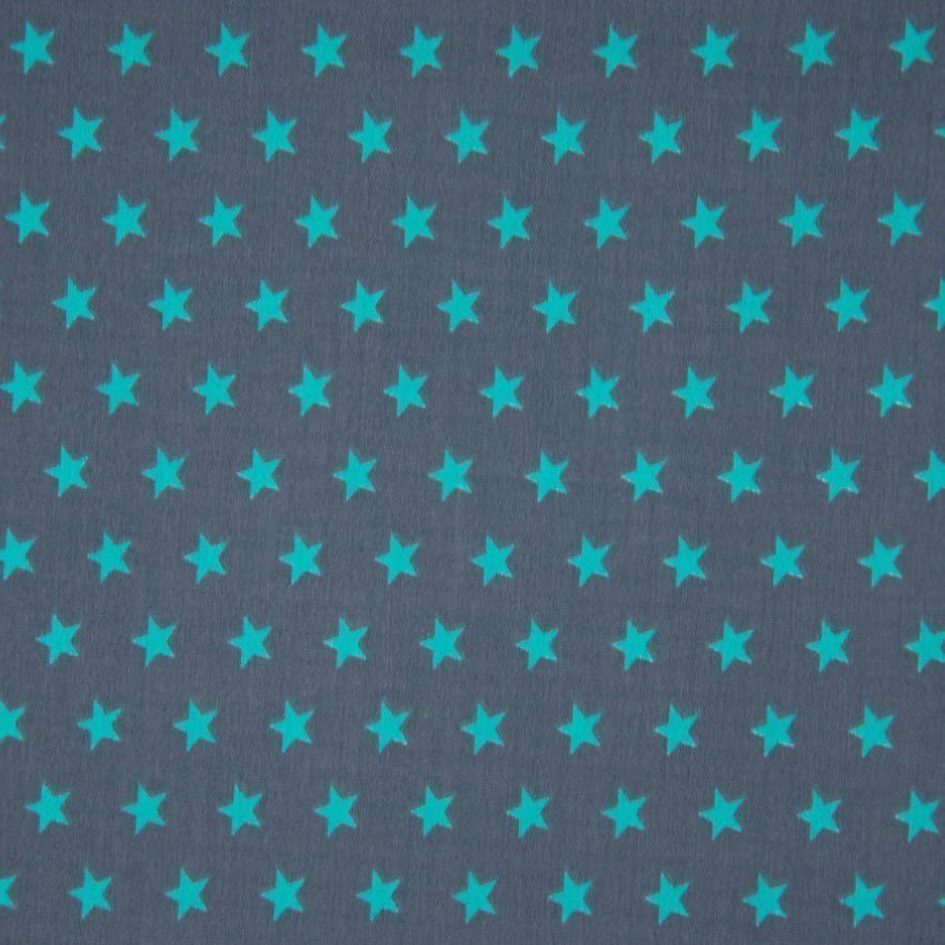 Tissu Popeline Coton Gris anthracite Etoiles vertes émeraude