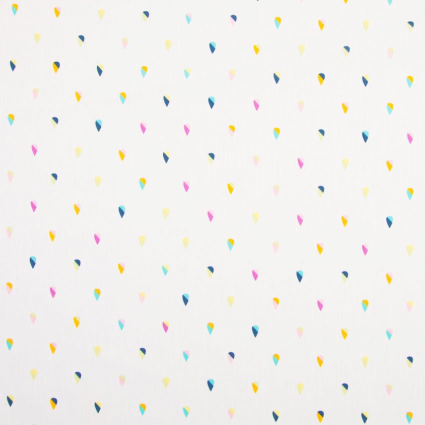 Tissu Popeline Coton Blanc Gouttes multicolores
