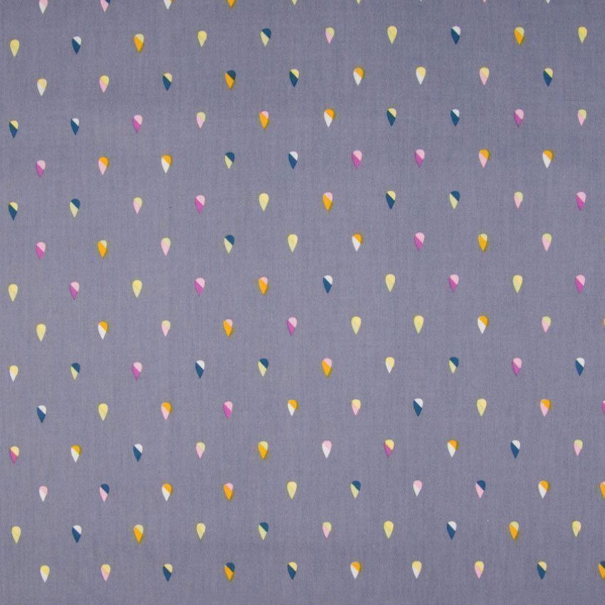 Tissu Popeline Coton Gris pierre Gouttes multicolores