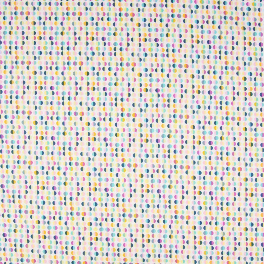 Tissu Popeline Coton Ecru Ronds multicolores