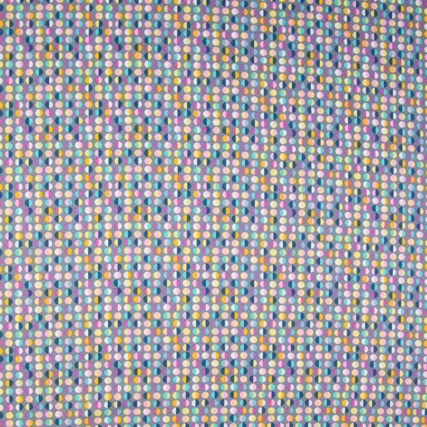 Tissu Popeline Coton Gris pierre Ronds multicolores