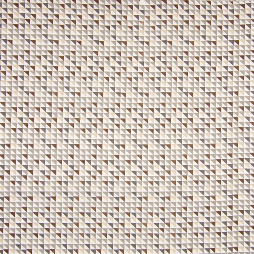 Tissu Popeline Coton Blanc Triangles Gris et taupe