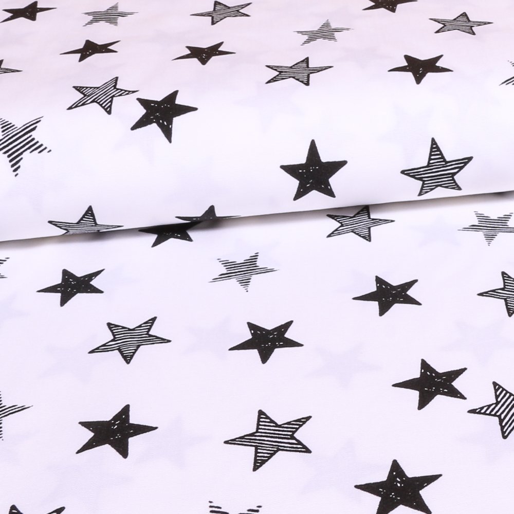 Tissu Coton LittleBird Blanc Etoiles Noires