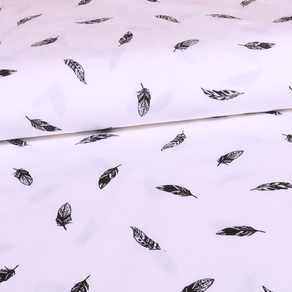 Tissu Coton LittleBird Blanc Plumes Noires