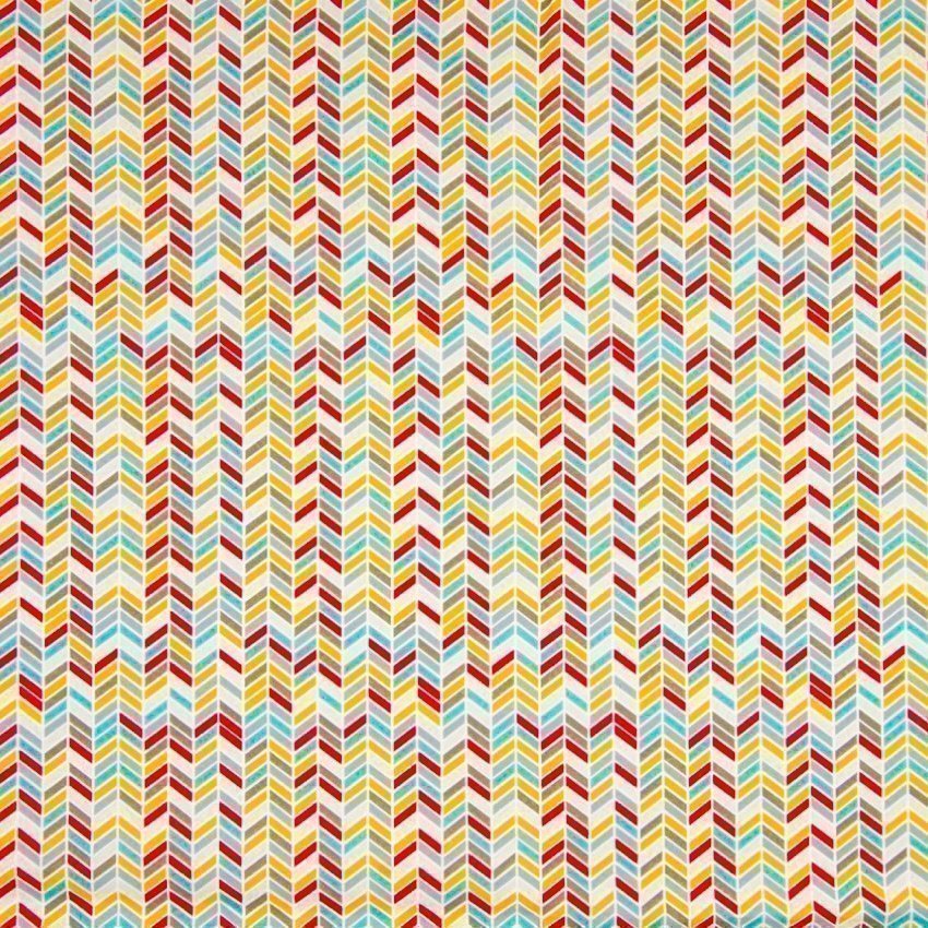 Tissu Popeline Coton Blanc Motifs géométriques Rouge et bleu