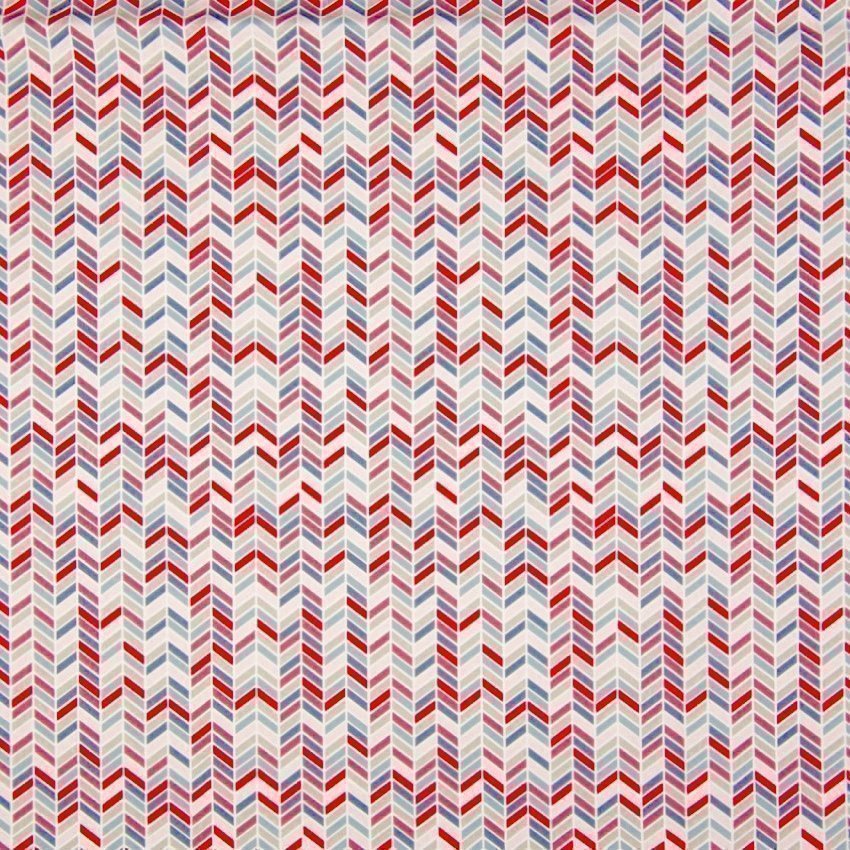 Tissu Popeline Coton Blanc Motifs géométriques Rose et bleu