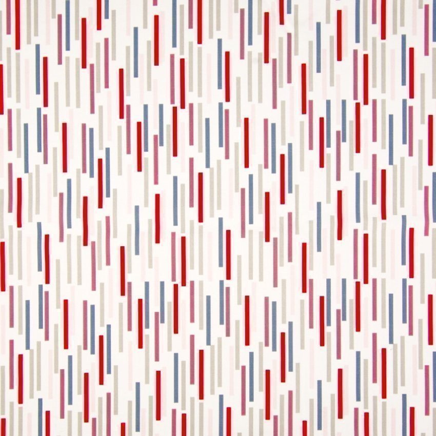 Tissu Popeline Coton Blanc Motifs géométriques Rose et bleu