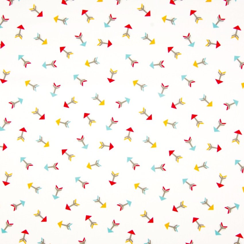 Tissu Popeline Coton Blanc Flèches Rouge et bleu
