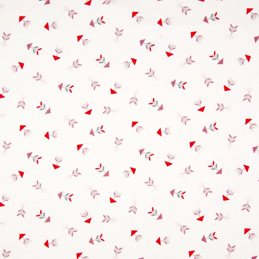 Tissu Popeline Coton Blanc Flèches Rose et bleu