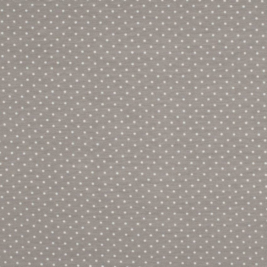 Tissu Jersey Coton Taupe Pois blancs
