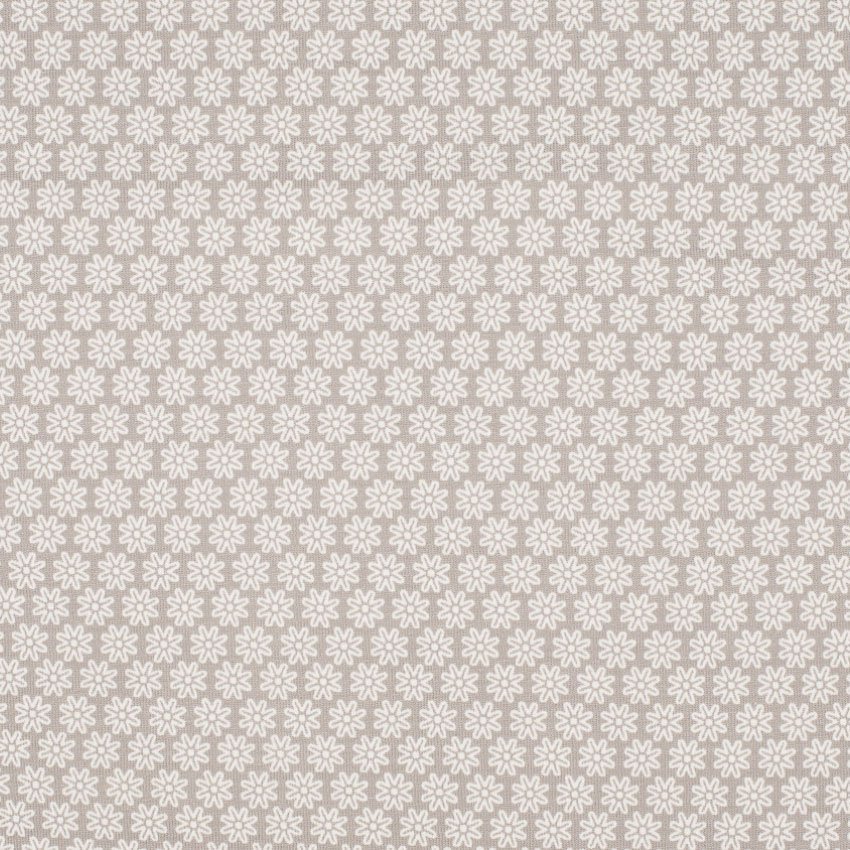 Tissu Jersey Coton Taupe Fleurs contours blancs
